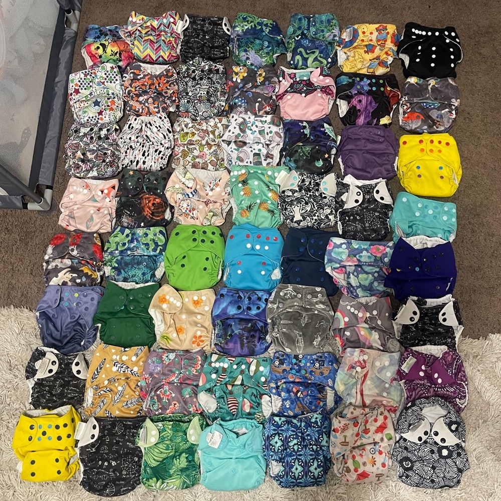 Cloth diapers, inserts, pail bags, diaper bidet, wet bag